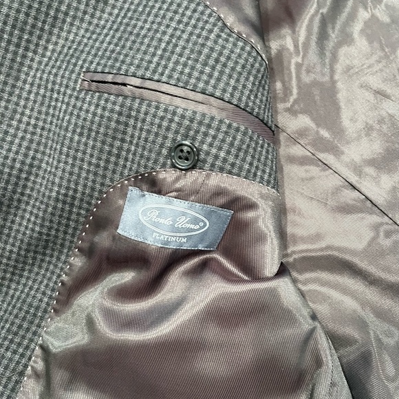 Pronto Uomo Platinum Men's 100% Wool 2 Button Black Gray Check Jacket 44 Short - Picture 10 of 11